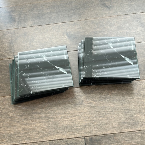 Black White Marble Square Glass Coaster Set of 8, Tableware Dining Entertaining - Picture 2 of 9